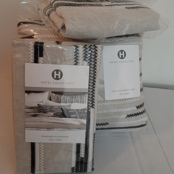 HOTEL COLLECTION Global Stripe Linen King Duvet Cover & 2 Standard Shams - Picture 16 of 16